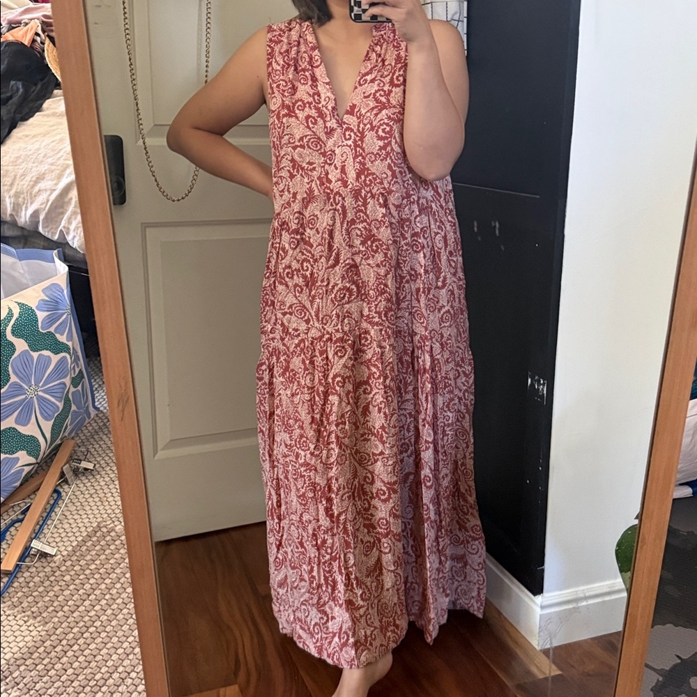 Anthropologie Red Paisley Tiered Midi Dress - Picture 9 of 11